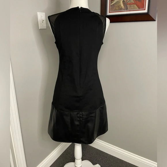 KF/Kaufman Franco Collection Onyx Leather Front Mini Dress Size 4 Sheer Cap Sexy - Picture 6 of 8